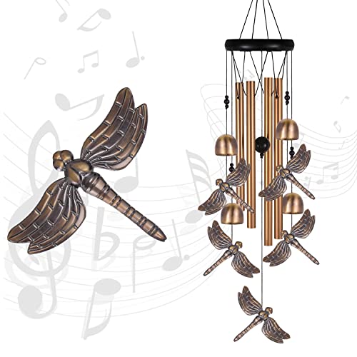 Bronze Dragonfly Wind Chimes, Gifts For Mom, Home, Garden, Balconies, Rooms, Patio, Indoor, Outdoor Dragonfly Decoration, Aluminum Dragonfly Chimes, Dragonfly Wind Catcher, Dragonfly Wind Bells Decor #TOP23
