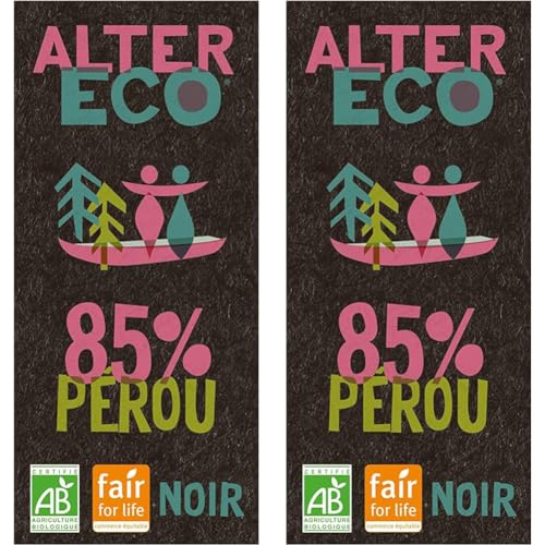 ALTER ECO - Tablette Chocolat Noir 85% - Bio & Équitable - Chocolat Pérou - Goût Fruité & Corsé - 100 g (Lot de 2)