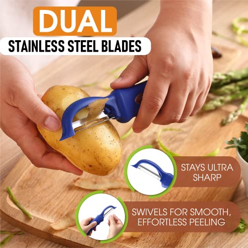 Image of Spring Chef Swivel Potato Peeler with Soft Grip Handle, Set of 2, Sapphire