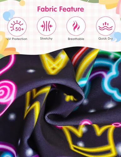 Image of Girls Swimsuit Colorful Short Sleeve Bathing Suits UPF 50+ Rash Guard Set Two Piece Summer Swimwear