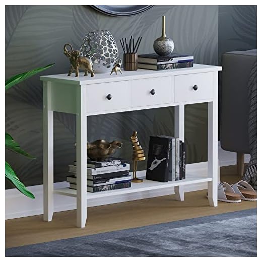 Vida Designs Windsor Console Table With Undershelf, Living Room,Hall Way Furniture (3 Drawer, White)