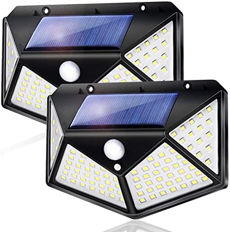 XYon 2 Pack Solar Lights Outdoor,Solar Lights with Motion Sensor,Wall Light Wireless with 100 LED,IP65 Waterproofed and 3 Lighting Modes for Safety Lighting for Wall,Patio,Garden and Pathway.,Black