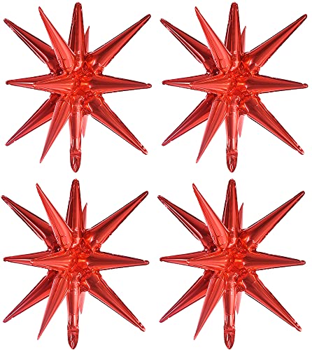 Image of TONIFUL 4 Pcs Explosion Star Balloons Red Foil Balloon Party Decorations | Large Mylar Star Balloon for Christmas Party Decor New Year Halloween Birthday Wedding Baby Shower Photo Booth Supplies
