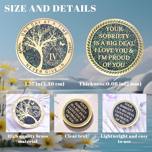 Image of LParkin 4 Year Sobriety Coin, 4 Year AA Coin, Sobriety Gifts for Women and Men, Tree of Life Sober Gifts Alcoholics Anonymous Medallion