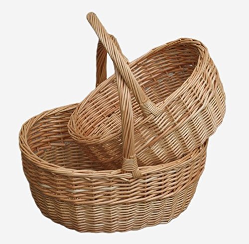Red Hamper Willow Wicker Shopping Basket Buff Oval Shopper Set 2