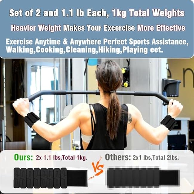 Wrist Ankle Weights for Women & Men, Adjustable Silicone Weighted Bracelet, Leg & Arm Weights for Workout Walking Running Yoga,Upgrade S-Streamline(1.1 lb Each, Set of 2 Total 1kg)