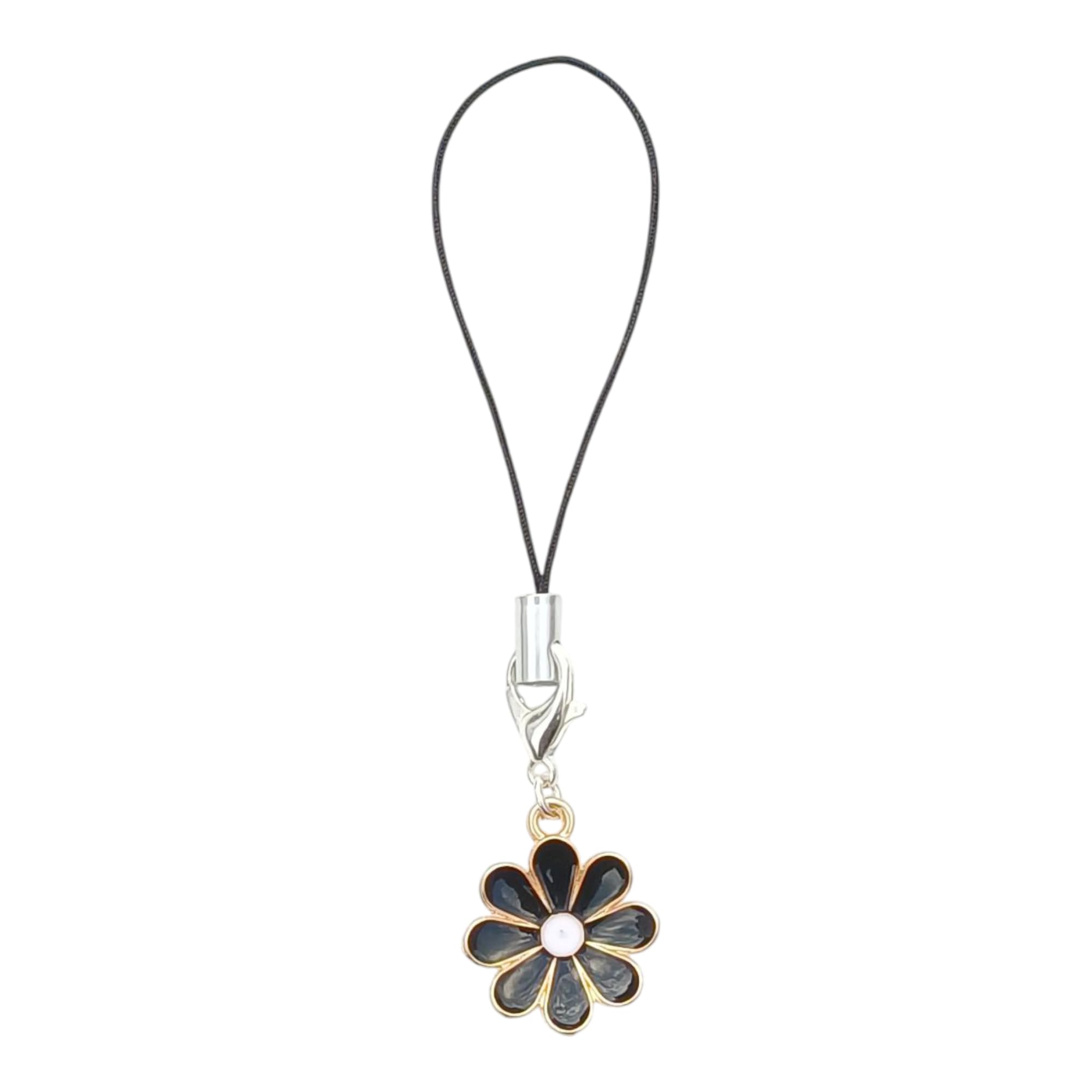 Flower Phone Charm Black Daisy Design with Pearl Centre Mobile St-image-4