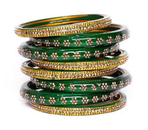 Image of Swara Creations Lah /Lac bangles red color Set, LAHTHI Churi Kundan work for Women and Girls(8 pcs)