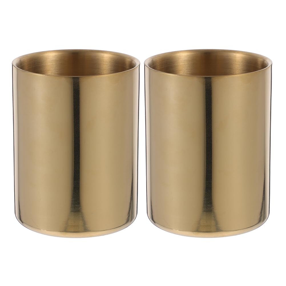 2pièces Pot à Stylos Rond Acier Inoxydable pour Bureau Plateau à Stylos Organisateur de Fournitures Pot à Crayons de Bureau Stable