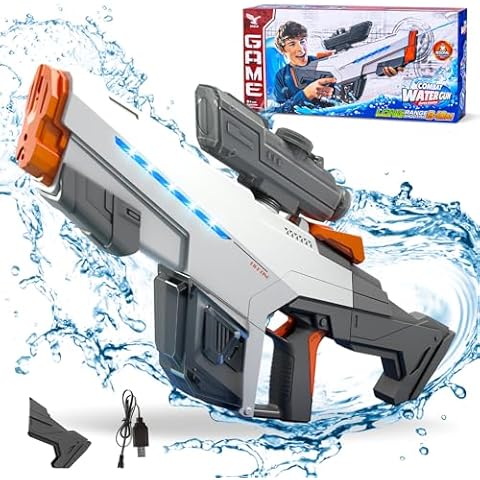EREBJENH Automatic Electric Water Gun with Flashing Lights for Kids Adults,Range of 32 FT,Dual Batteries and 930CC High Capacity,Nice Gift for Kids & Adults… Cover