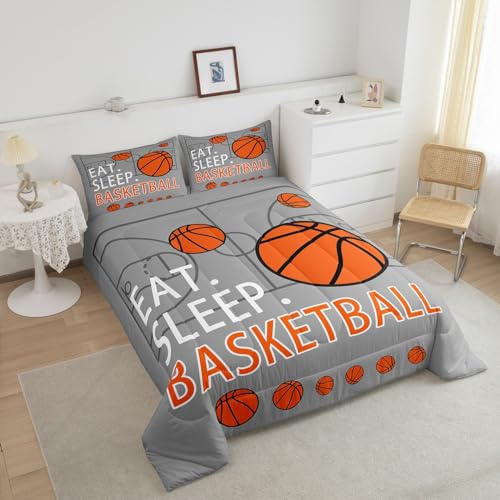 Image of Feelyou Basketball Comforter Set Grey Bedding Twin Size for Kids Teens