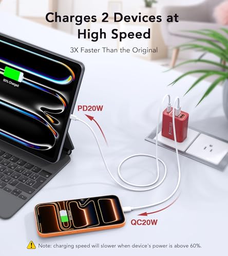 Image of [2Pack] 40W USB C Wall Charger, Super Fast Charging Block PD+QC 4 Port Charger Cube for iPhone 17 /16,iPad Pro /Mini /Air, iPod Nano, iPod Touch, Switch, Smart Phone, Smartwatches and Tablet(Red)