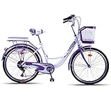 JHKGY Single-Speed Beach Cruiser Fahrrad,Single-Speed Carbon Stahl Fahrradrahmen,Klassisches Fahrrad,Mit Einkaufskorb,Für Senioren, Männer Unisex,Lila,26 inch