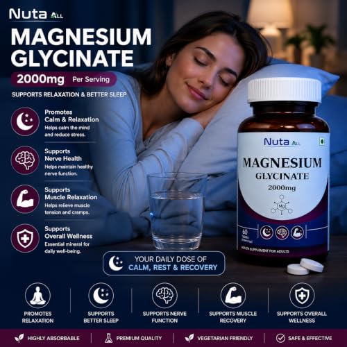 Image of Magnesium Glycinate 2000mg | Highly Bioavailable Magnesium Tablets for Sleep, Muscle Relaxation & Stress Support | 60 Tablets