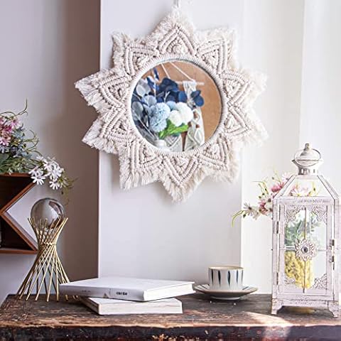 TENEWEE Boho Wall Mirror Decor Macrame Wall Hanging for Bedroom Decor Cover