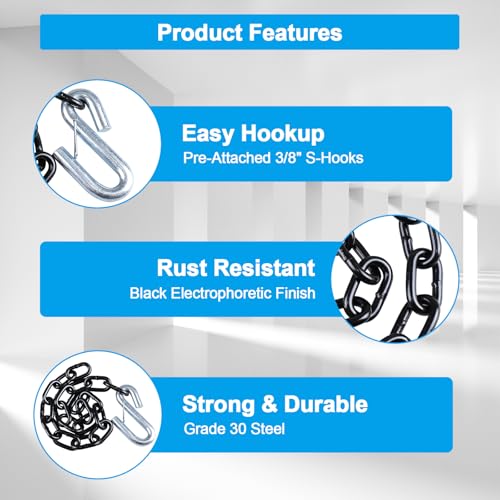 Image of 5 /16 inch x 27 inch Trailer Safety Chain with 3 /8 inch S-Hooks, Grade 30 Heavy Duty Steel, 7,000 lbs Capacity, Black Finish, Rust Resistant Tow Chain for RV, Boat, Utility Trailer with Chain Hanger