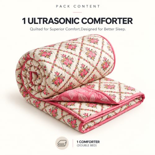Image of BSB HOME Premium 280 GSM Quilted Comforter, Soft Plush Floral Printed Bedspread, Cozy Warm Reversible Blanket for Bedroom, Elegant Winter Bedding Comforter, 80 x 85 Inches (203 x 215 cm) - Rose Pink