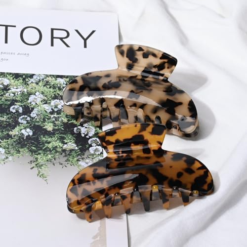 2PCS Hair Claw Banana Clips tortoise Barrettes Celluloid French Design Barrettes celluloid Leopard print Large Fashion Accessories for Women Girls