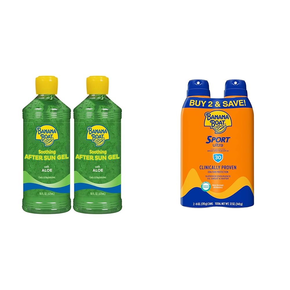 Banana Boat After Sun Aloe Gel Twin Pack and Sport Sunscreen Spray SPF 30 Twin Pack Aloe Gel