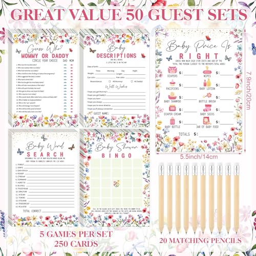 Image of Patelai 321 Pcs Baby in Bloom Baby Shower Decorations Wildflower Gender Reveal Games 5 Set Don't Say Serve 50 Guests for Wildflower Gender Bloom Reveal Birthday Party Decorations Supplies