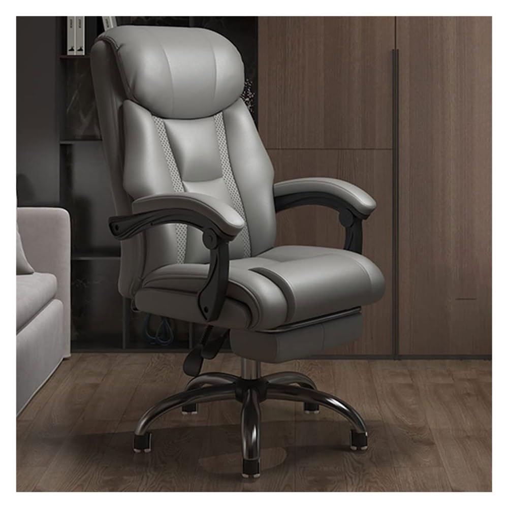 HTTGDGDH Adjustable Gaming Chair With Reclining Feature & Footrest - Ergonomic Pu Leather Swivel Chair For Home Office & Conference Room Use,Grey