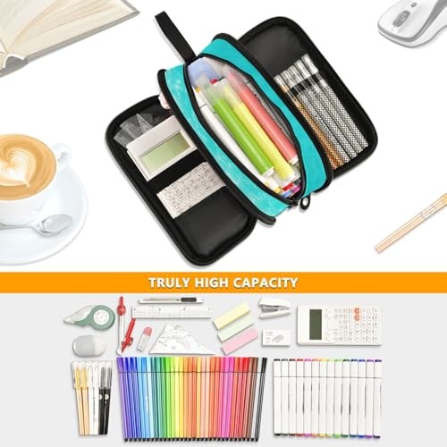 Image of Custom Sea Turtle Teal Pencil Case Box Boys Girls Personalized Name Large Pencil Pouch Stationery Pen Bag Organizer for Kids Adults School Office