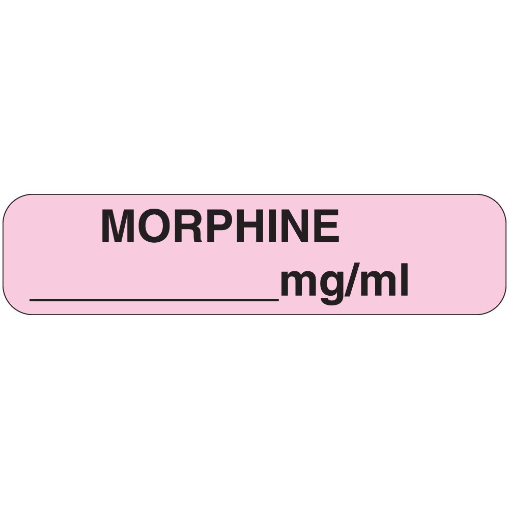 PHARMEX 1-447 Permanent Paper Label,"Morphine", 1 9/16" x 3/8", Pink (500 per Roll, 2 Rolls per Box)