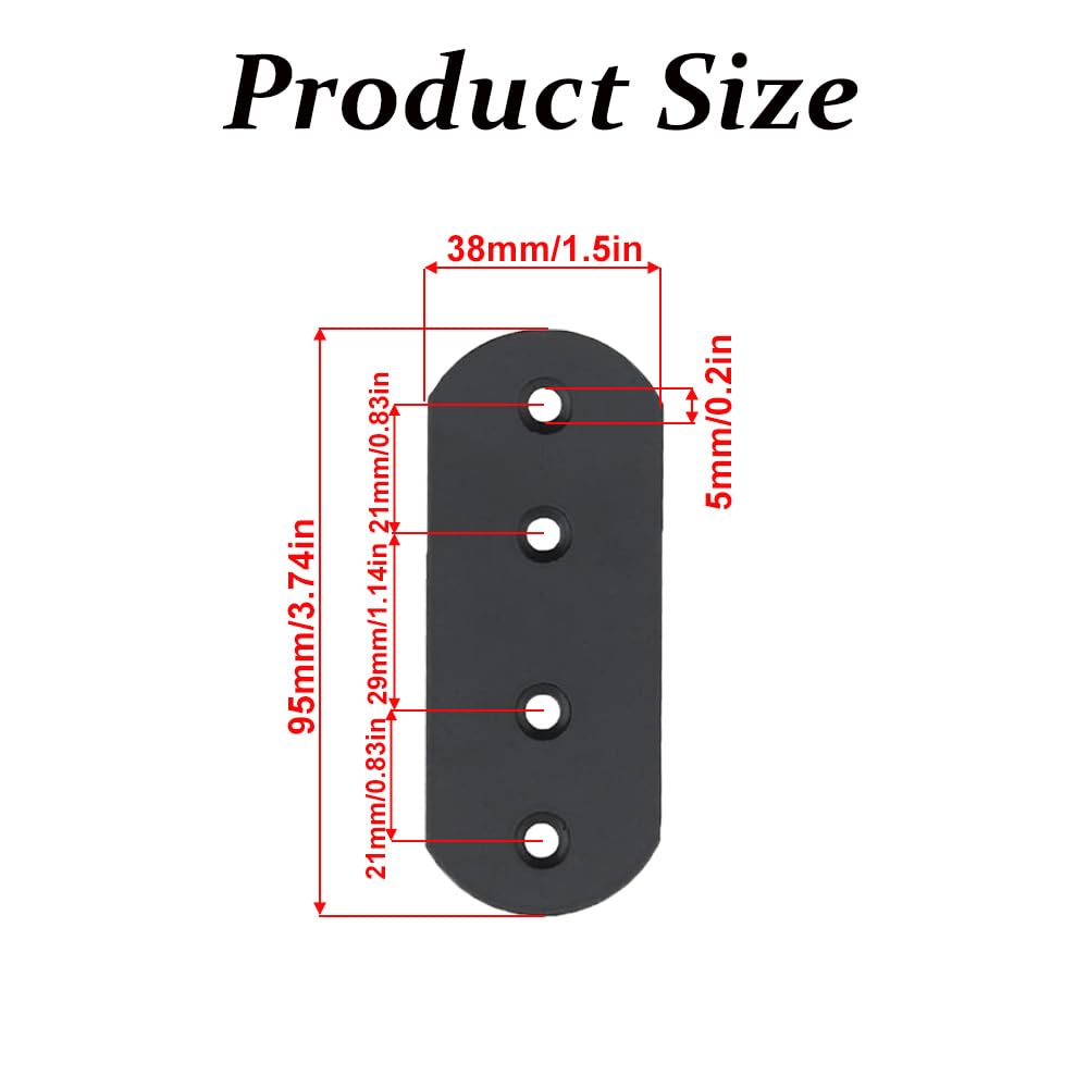 SEIWEI 4 Pcs Black Flat Mending Plate Heavy Duty Mending Plate Multi-Hole Metal Flat Straight Brace Bracket for Wood, Board, Bed Frame, Furniture(38 * 95 * 3mm/1.5 * 3.74 * 0.12in)