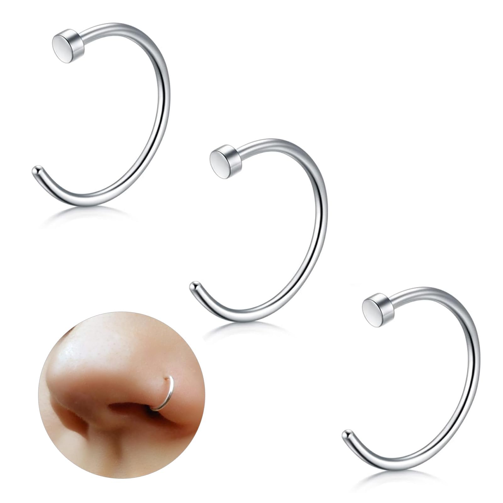 3 Anelli Da Naso In Titanio Ipoallergenico - Per Septum, Nostril, Orecchio | 18G, Diametri 6-8-10 Mm - Foto 5