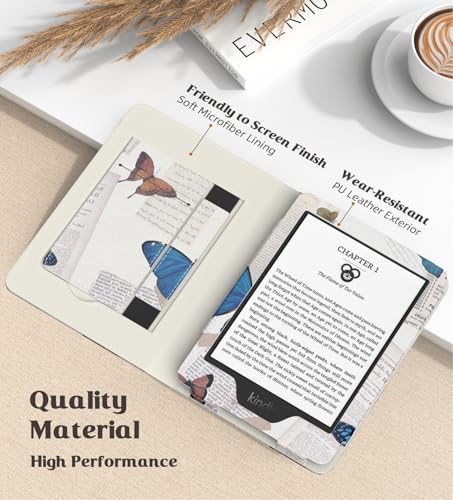 Image of MoKo Case for 6 inch All-New eBook(11th Generation-2024 /2022), Lightweight Shell Cover with Hand Strap Auto Wake /Sleep for E-Reader 11th Gen. 2024, Not fit Kobo Aura 2 /Remarkable, Vintage Butterfly