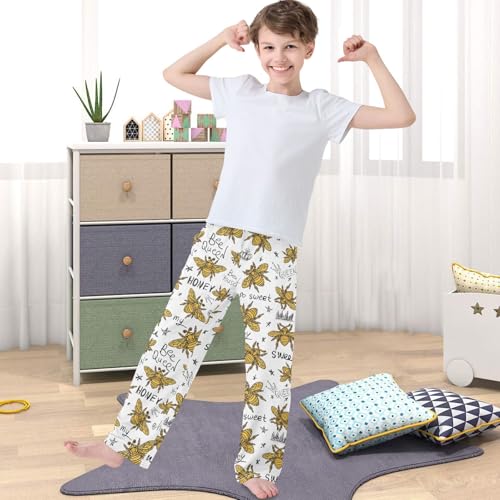 Boy's Pants Gold Embroidery Queen Bee Crown Jogger Pants Elastic Long Bottoms Trousers with Pockets 6-14 Years4
