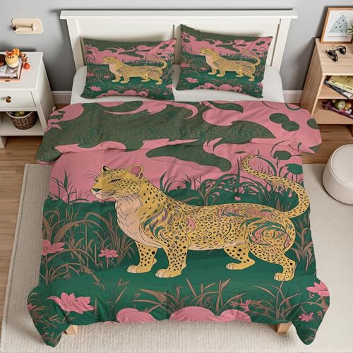 Housse de Couette 200x200 Léopard Ensemble de Literie Animaux en Microfibre - 3