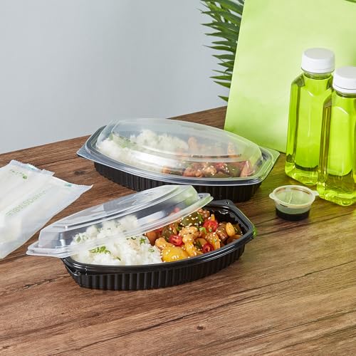 Image of Restaurantware-Chef 101 21 Ounce Meal Prep Containers, 100 Microwavable To Go Containers With Lids - Disposable, Freezable, Black Plastic Oval Food Containers, Pack Hot And Cold Food, For Takeaway