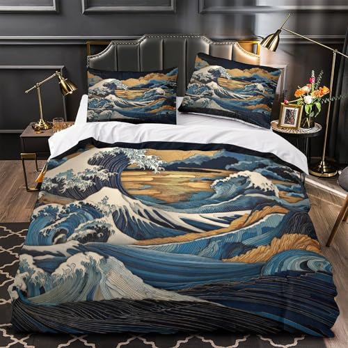 Housse de Couette 3D Effet Vagues Parure de Lit 140x200cm - 2