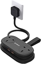 ORICO 65W GaN Travel Extension Lead with USB Slots (2 USB-A/2 USB-C), Flat Plug Power Strip with 3 Way Plug Extension Socket and 1.6M Extension Cord, Fast Charger for MacBook/iPad/iPhone- Black