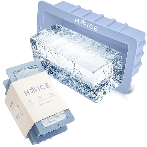 Image of 2-Pack HYICE ice block mold, Heavy Duty Silicone ice cube tray, Stackable Design, Easy Ice Removal, Non-Stick, Extra Large Blocks for Cold Plunge, 2.5 lb, Pack of 2, Light Blue
