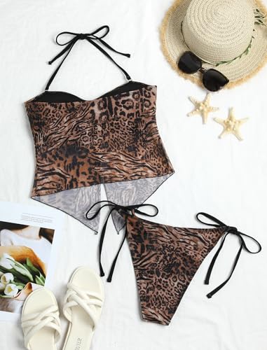 ZAFUL Floral Twist Bikini Set for Women Halter Tankini Tie Side String Swimsuit Two Piece Bathing Suit4