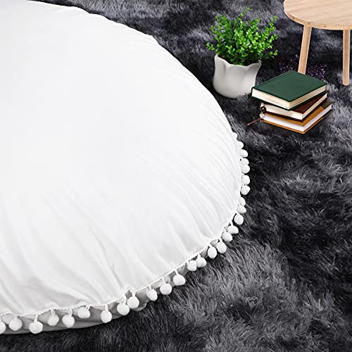 NOVWANG Floor Pillow Cushion Cover for Kids Seating Round Large Oversized Circle Velvet with Cute Pom Pom Throw Pillow for Reading Boys and Girls Canopy Nursery Playroom Soft Decorative Cushion