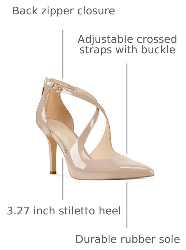 Image of Womens Pumps High Heels Pointed Toe Crossed Strap D'Orsay Zip up Stilettos Party Dress Shoes