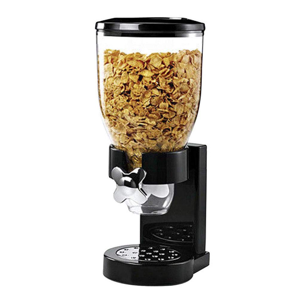 Li-HIM Dispensador de Cereal Individual Contenedor de Almacenamiento de 5L Fruta Seca Comida de plástico Transparente Recipiente para Pasta, Dulce,Negro