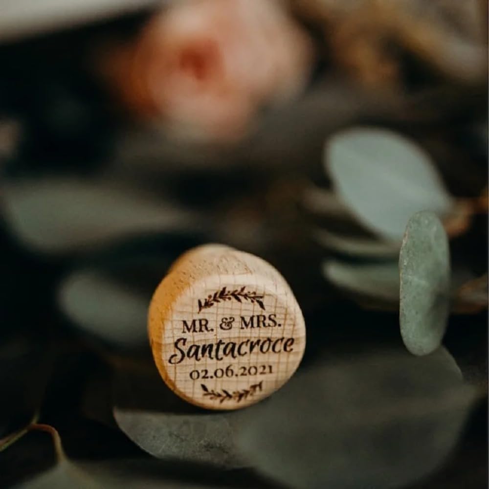 Tapones de vino personalizados para bodas, regalos de boda, tapones de botella de vino, regalos de novia, despedida de soltera, tapón de corcho personalizado (100 unidades, 2,8 x 3 x 1,8 cm)