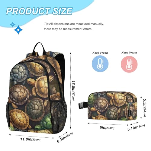 Many Tortoise Turtles Backpack with Lunch Bag for Boys Girls, Travel School Backpack Set2