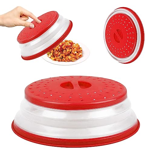 Abdeckhaube Mikrowellen Faltbar, Mikrowelle Abdeckung Haube 27.5CM Faltbare Mikrowellenabdeckung Groß Obst Gemüse für Mikrowellendeckel Microwave Cover mit Sieb (Rot)., 1.23 €