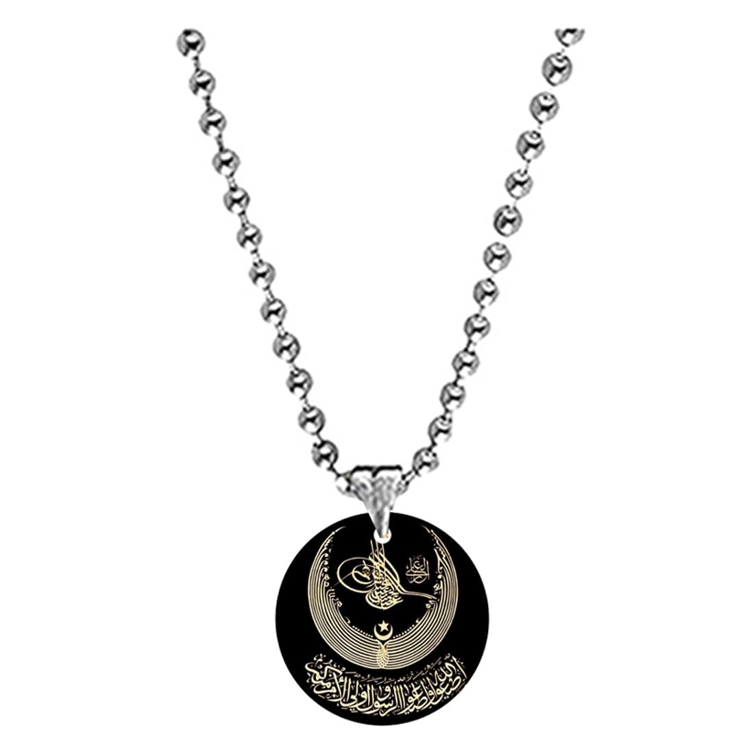 Crescent Moon Star Tughra Calligraphy Allah Bead Chain Acrylic Islamic Pendant for Men Women, Arabic Religious Charm, Lightweight Acrylic Locket, Muslim Gift-image-34