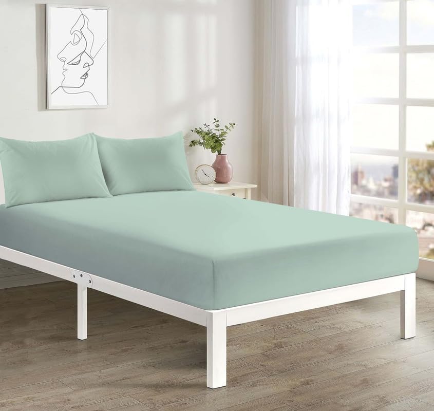 Luxury Super Soft Fitted Sheets and Duvet Cover Set Super Single Duck Egg Easy Care 25cm Deep Soft and Warm (FITTED S duck egg)