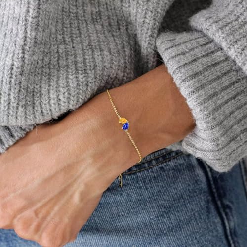 Turandoss Gold Birthstone Bracelets for Women Trendy - 14K Dainty Gold Plated Bracelets for Women, Birthstone Bracelet for Her Mom Best Friend Girls Bridesmaid Jewelry Gifts2
