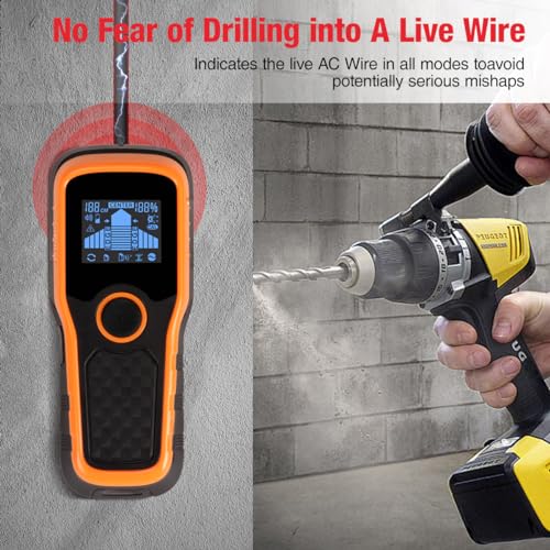 Stud Finder Wall Scanner, Stud Detector 6 in 1 with Upgraded Intelligent Chip, HD LCD Screen and Audio Alarm, Stud Finder for Wood Metal Live AC Wire Pipe Studs Joist Drywall Detection - Thumbnail 4