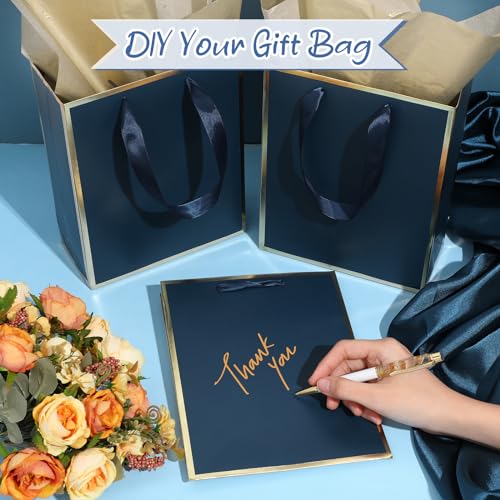 Image of Yeaqee 24 Pack Metallic Paper Gift Bag with Tissue, Navy Blue, Gold | with Satin Ribbon Handle and Tissue, 9x7x3.1 Inch, Suit Business, Birthday, Christmas, Thank You Return Gifts Bags