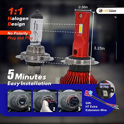 Image of Firehawk H7 Bulbs 50000LM Pure White 6000K Plug & Play IP68 Waterproof Fog Light, Pack of 2