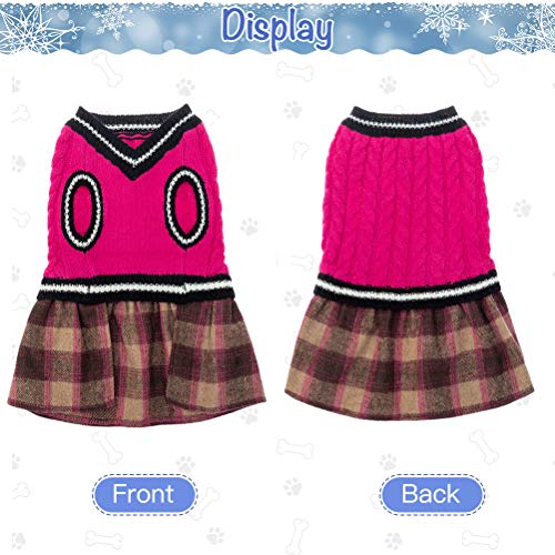 BINGPET Dog Sweater Dress - Plaid Pattern - Warm Pullover with Leash Hole V-Neck Knitwear Pet Sweater Cat Knitted Dress… - Image 6